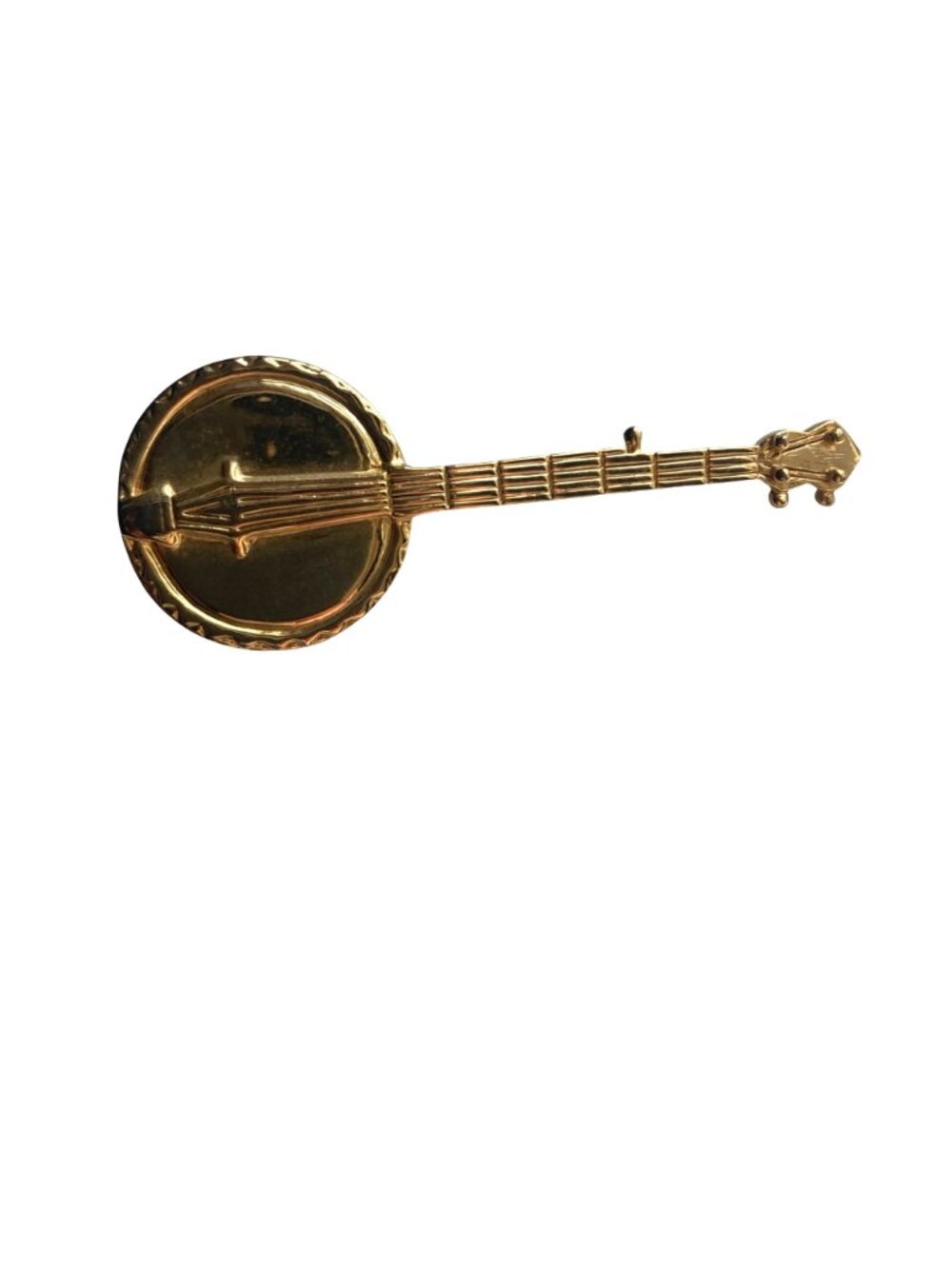 Vintage Banjo Brooch Gold Tone Lapel Pin String Instrument Whimsical Bluegrass - Picture 2 of 9